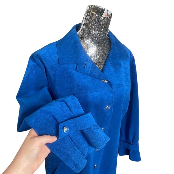 Vintage 70s Ultrasuede Blue Maxi Coat Dress Long Duster Medium Statement Winter - Picture 2 of 12